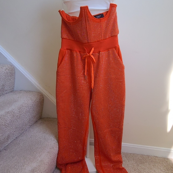 Akira "As If" Corset Rhinestone Jogger in Orange, Bottom Only - Picture 6 of 10